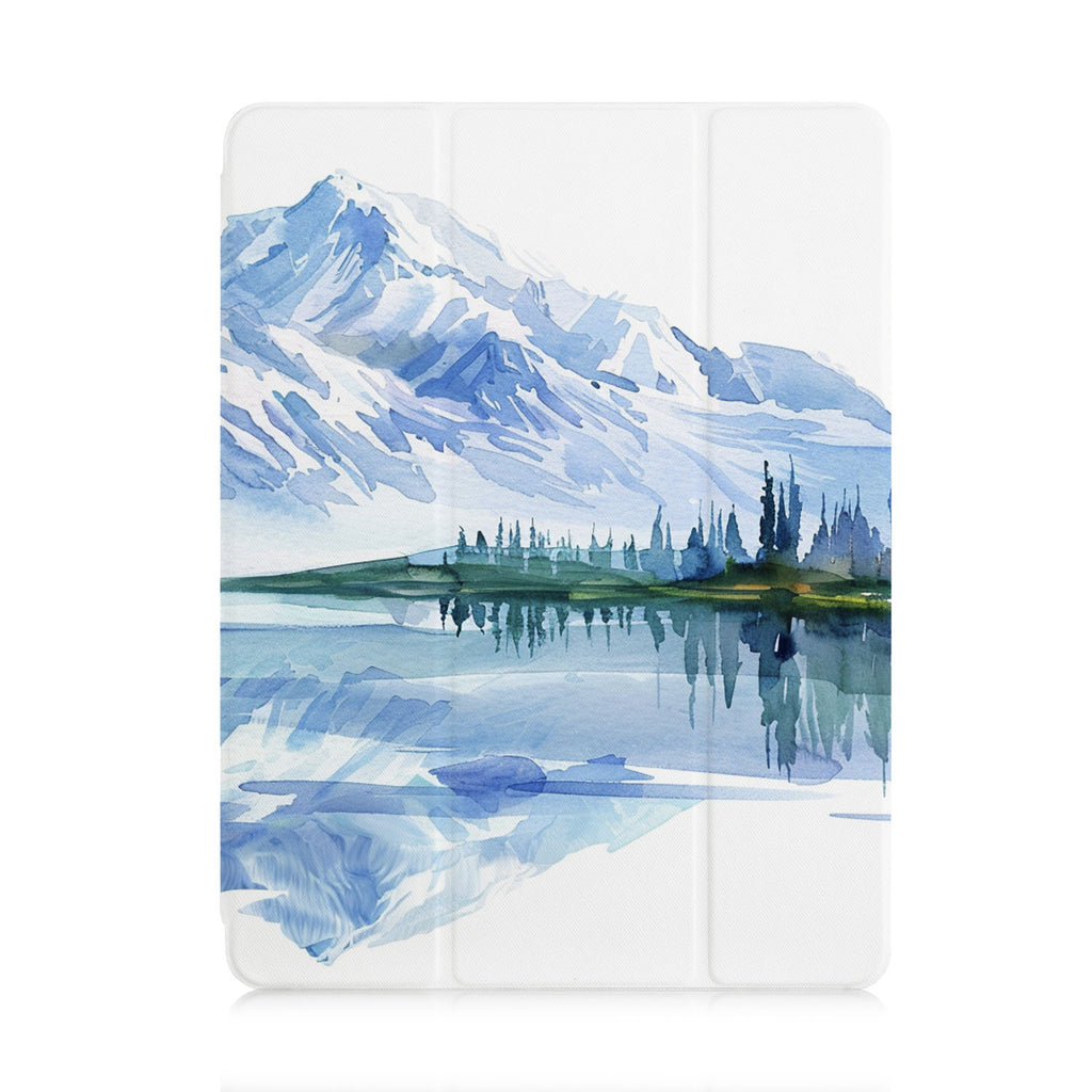 front view of personalized iPad case with pencil holder and Watercolor View design