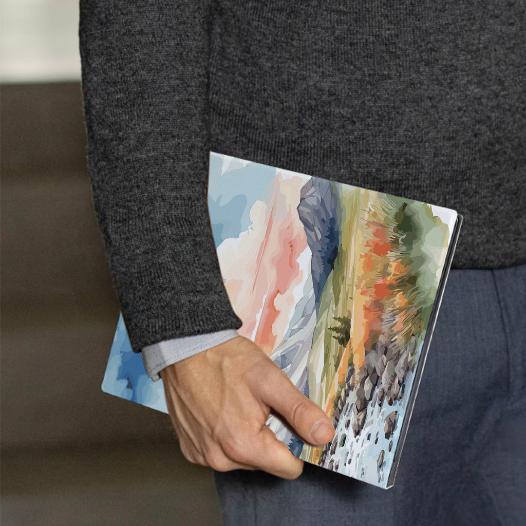 A business man holds Personalized VistaCase reMarkable Pen Holder Case with Landscape design