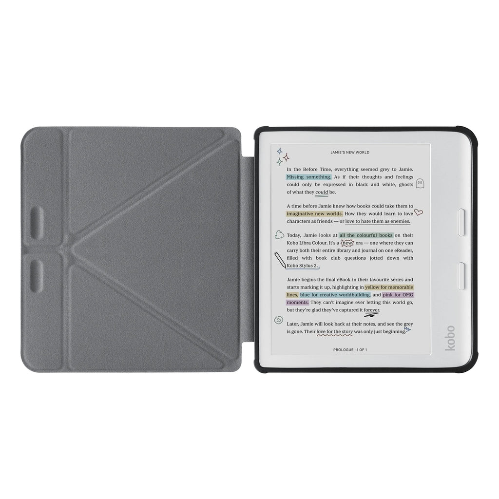 movie and keyboard stand view of personalized KOBO case and Marble design