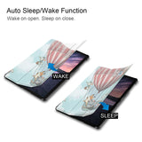 It automatically wakes your iPad when opened and sends it to sleep when closed with Forst Animal design