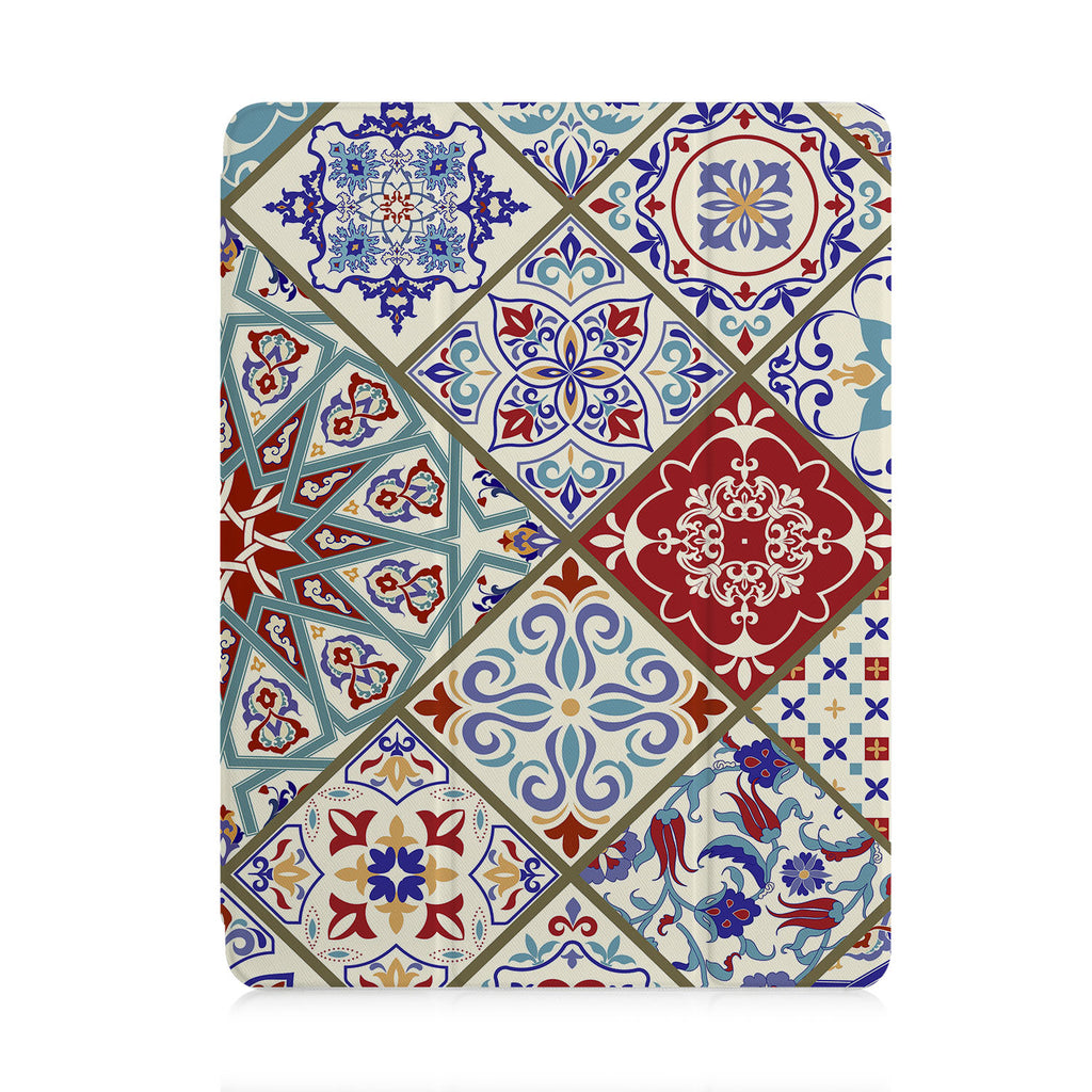 front and back view of personalized iPad case with pencil holder and 06 design