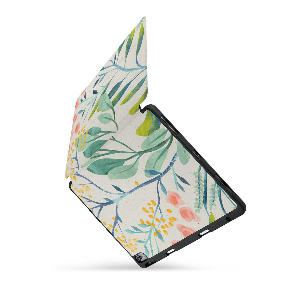 personalized iPad case with pencil holder and Pink Flower design