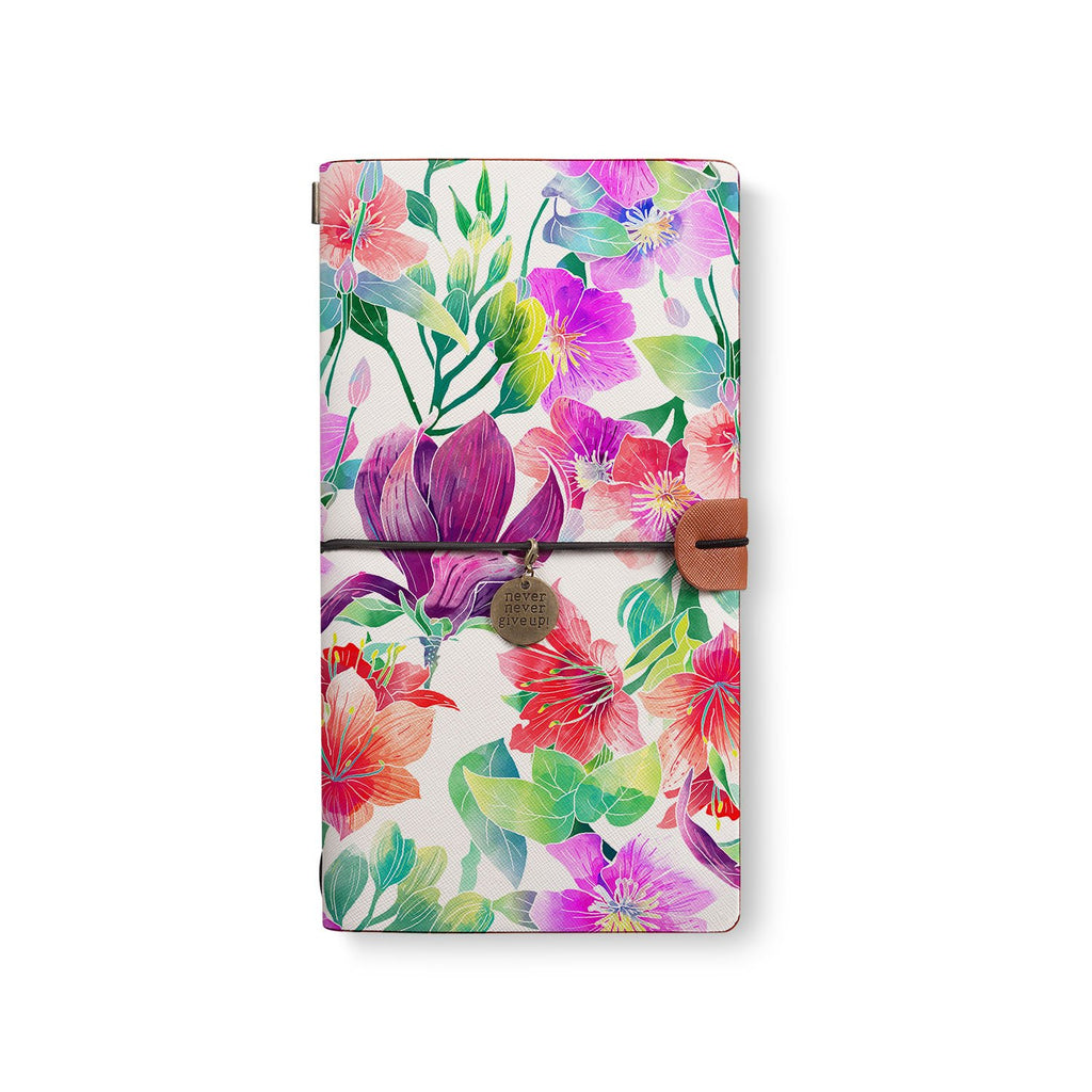 the front top view of midori style traveler's notebook with 5 design