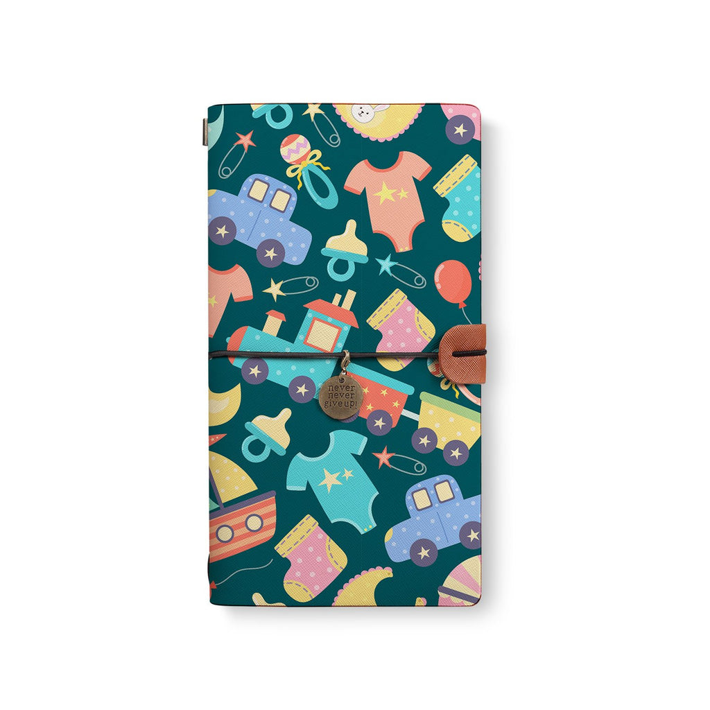 the front top view of midori style traveler's notebook with 5 design