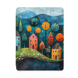 front view of personalized iPad case with pencil holder and Colorful Mountain design