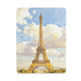 front view of personalized iPad case with pencil holder and France  Famous Attractions design