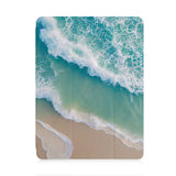 front view of personalized iPad case with pencil holder and Sea Waves design