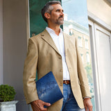 A business man carrying personalized microsoft surface case with Starry Night design in the park