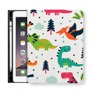 frontview of personalized iPad folio case with Dinosaur design