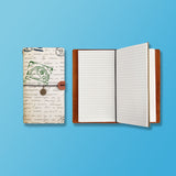 the front top view of midori style traveler's notebook with Travel design