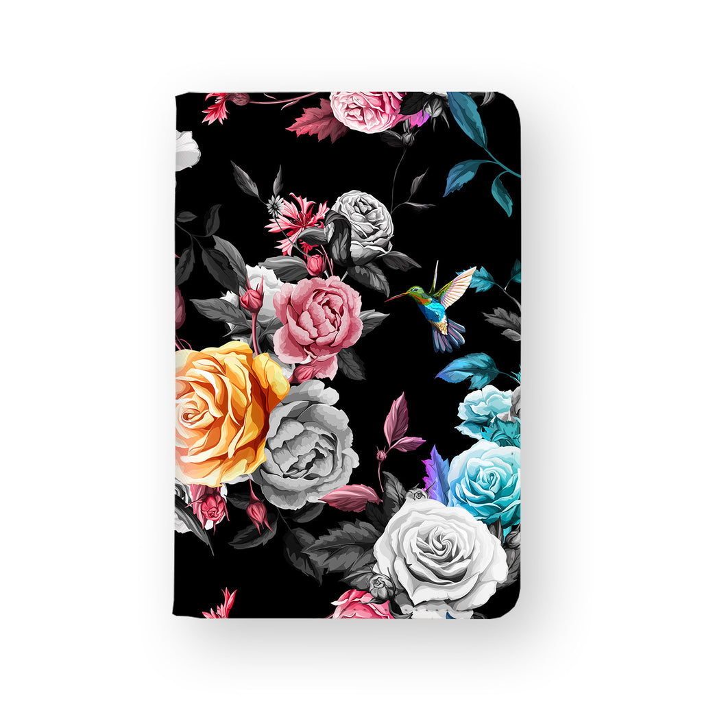 front view of personalized RFID blocking passport travel wallet with Black Flower design