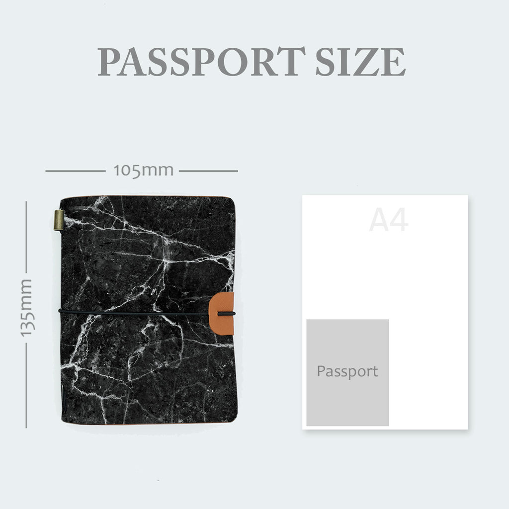
midori style traveler's notebook with moody marble design in passport size 135mm x 105mm