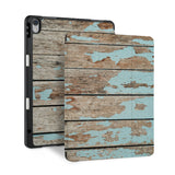 front back and stand view of personalized iPad case with pencil holder and Wood design - swap