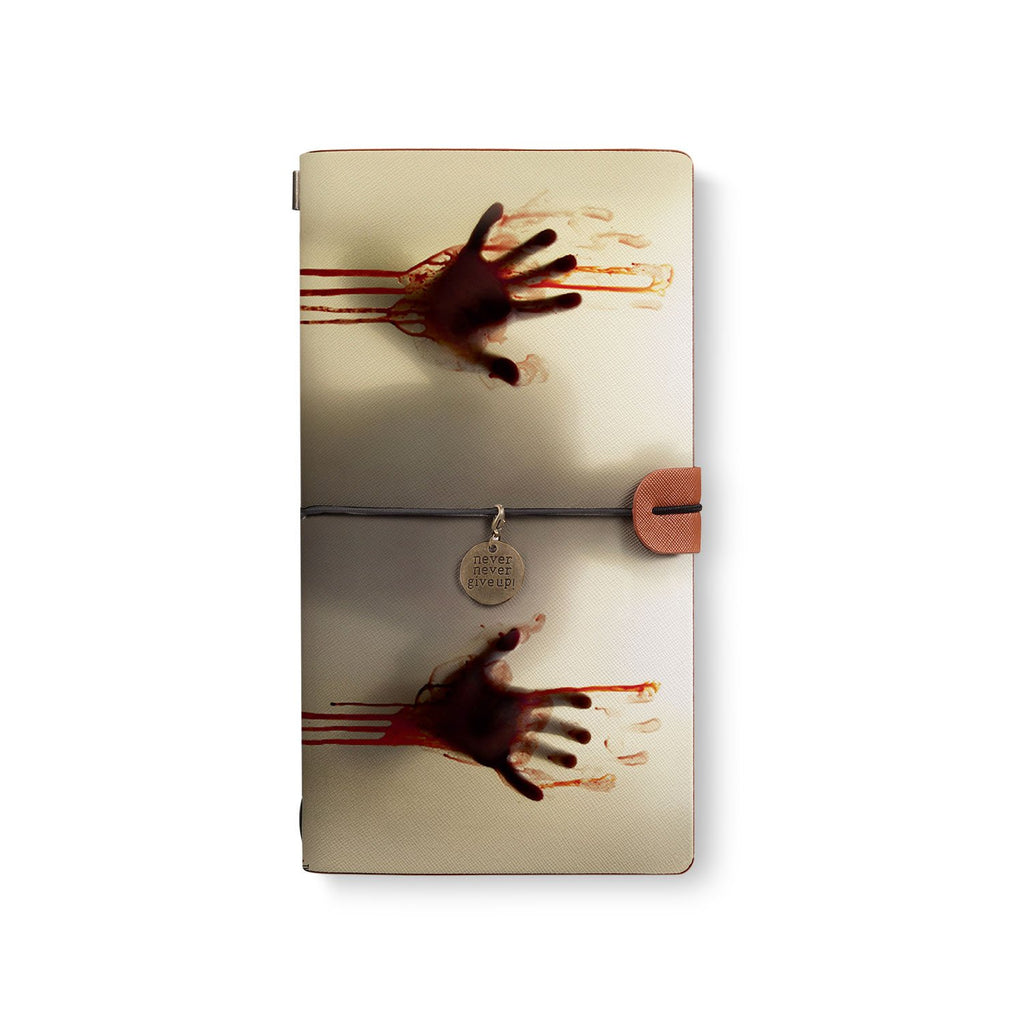 the front top view of midori style traveler's notebook with Horror design