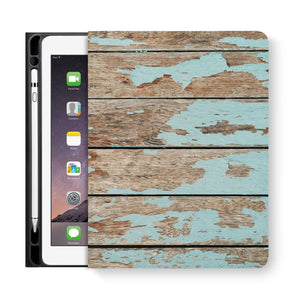 frontview of personalized iPad folio case with Wood design