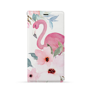 Front Side of Personalized iPhone Wallet Case with Flamingos design