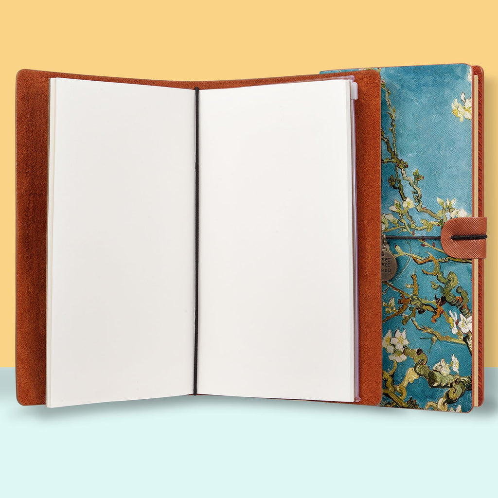 the front top view of midori style traveler's notebook with Oil Painting design