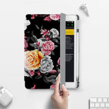 Vista Case iPad Premium Case with Black Flower Design has built-in magnets are strategically placed to put your tablet to sleep when not in use and wake it up automatically when you need it for an extended battery life.