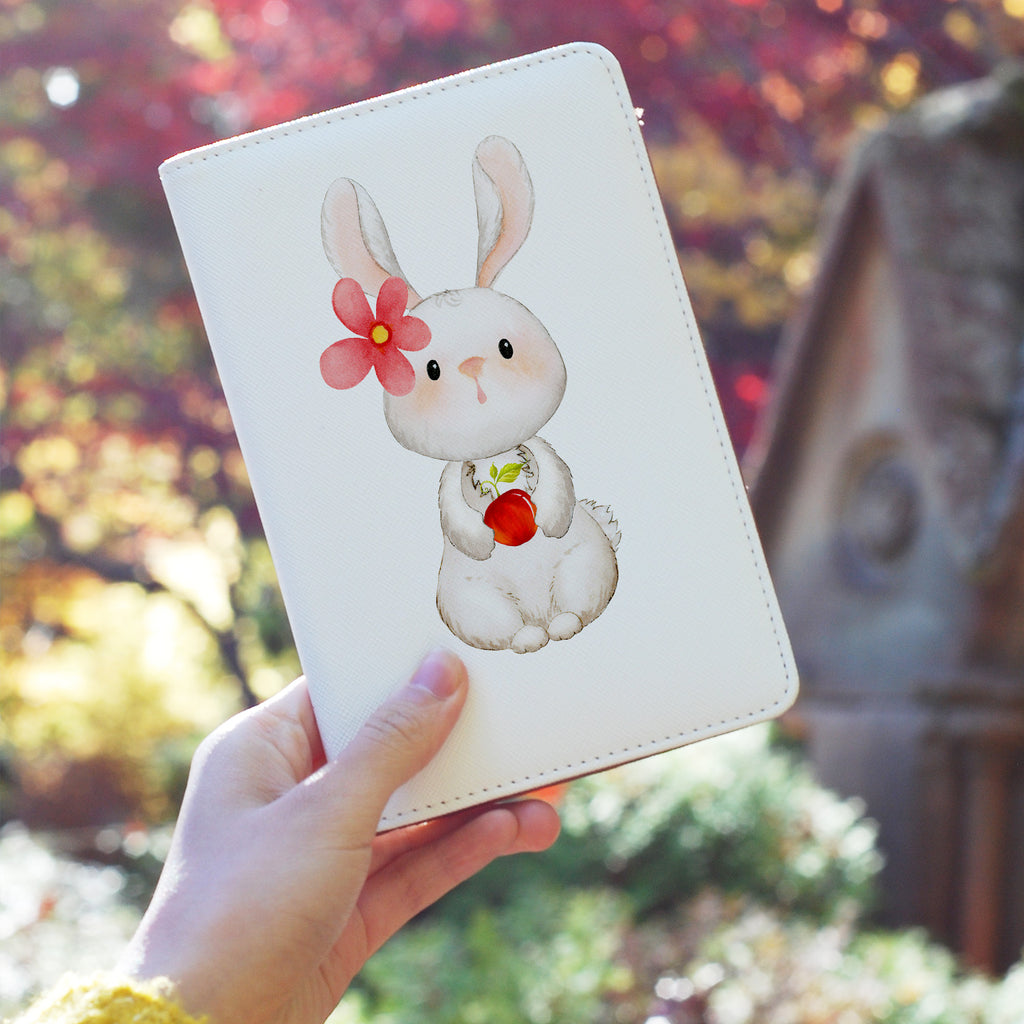 a girl holding personalized RFID blocking passport travel wallet with Bunny design