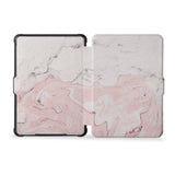 the whole front and back view of personalized kindle case paperwhite case with Pink Marble design