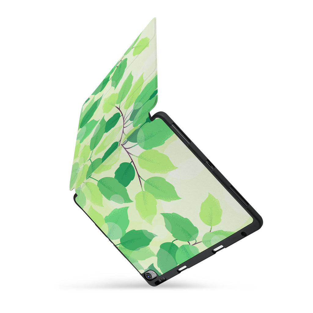 personalized iPad case with pencil holder and Leaves design