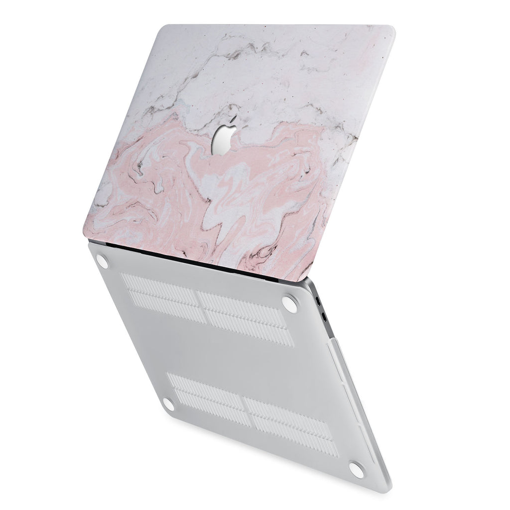 hardshell case with Pink Marble design has rubberized feet that keeps your MacBook from sliding on smooth surfaces