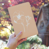 a girl holding personalized RFID blocking passport travel wallet with Sketched Botanicals design