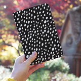 a girl holding personalized RFID blocking passport travel wallet with Polka Dot design