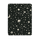 front and back view of personalized iPad case with pencil holder and Space design