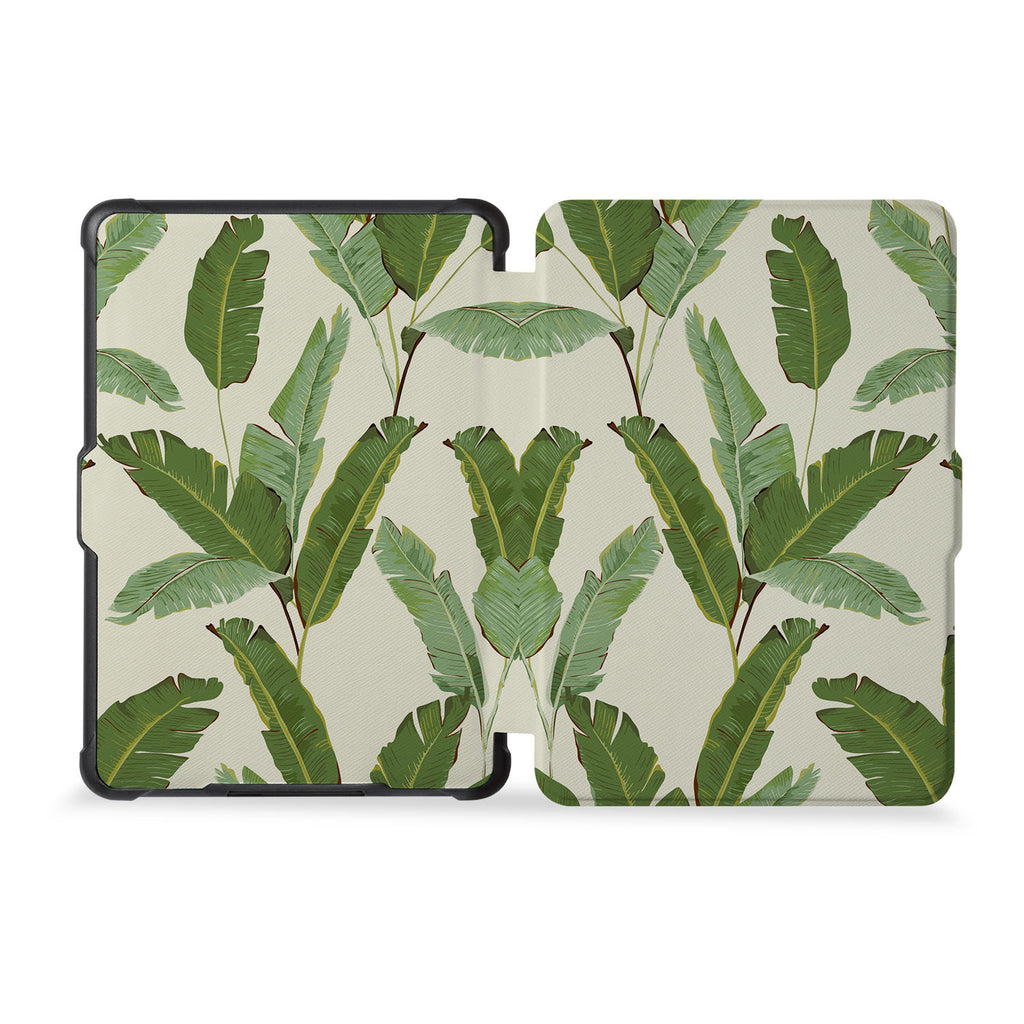 the whole front and back view of personalized kindle case paperwhite case with Green Leaves design