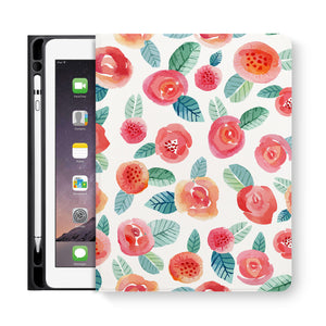 frontview of personalized iPad folio case with Rose design
