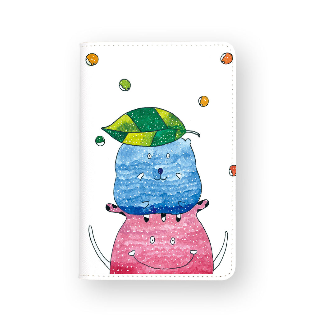front view of personalized RFID blocking passport travel wallet with Cute Monster Enjoyillustration design