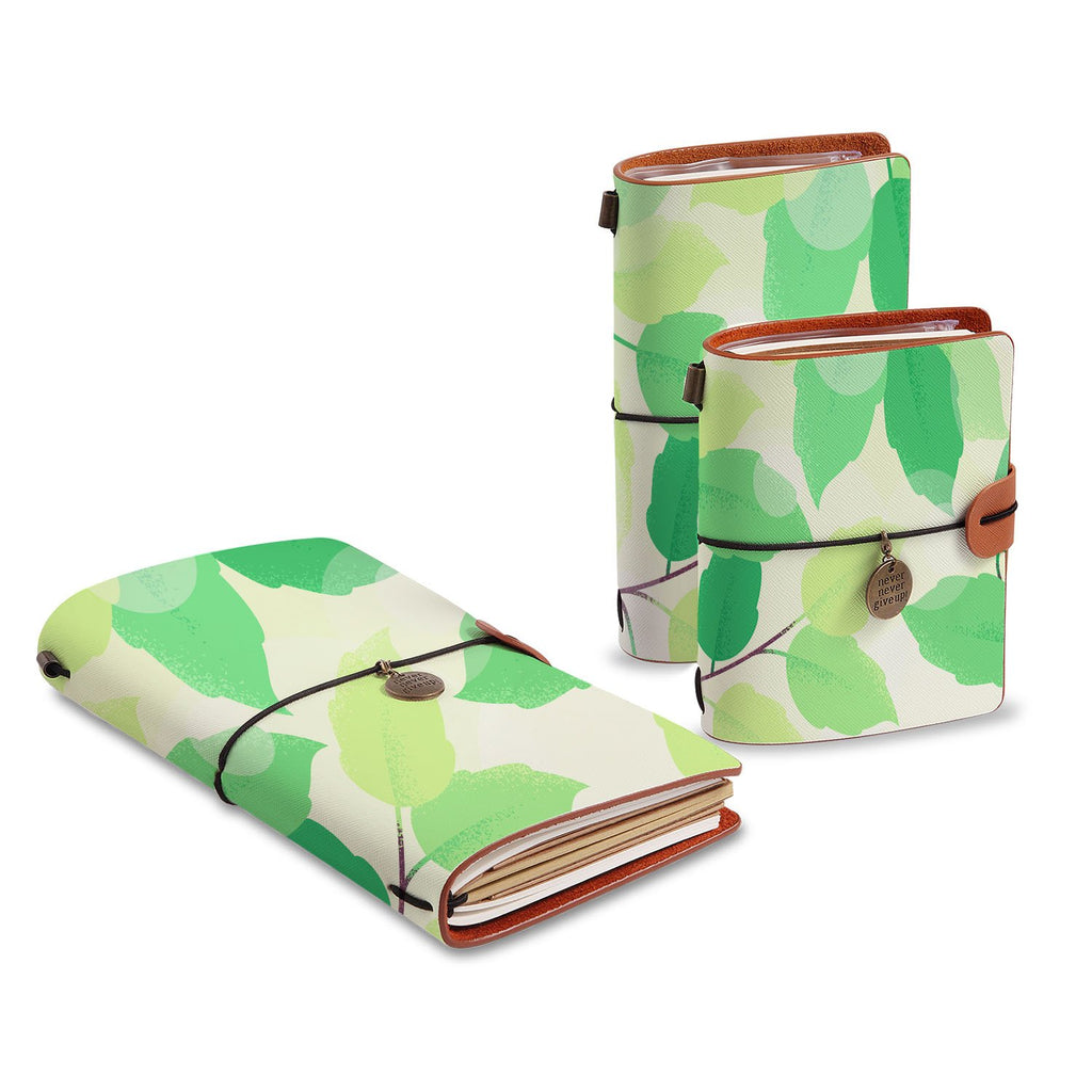 three size of midori style traveler's notebooks with Leaves design