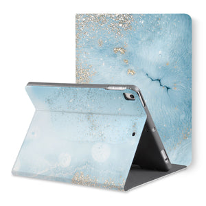 The back view of personalized iPad folio case with Marble Gold design - swap