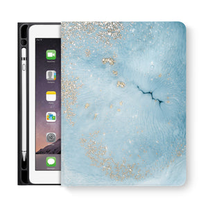 frontview of personalized iPad folio case with Marble Gold design