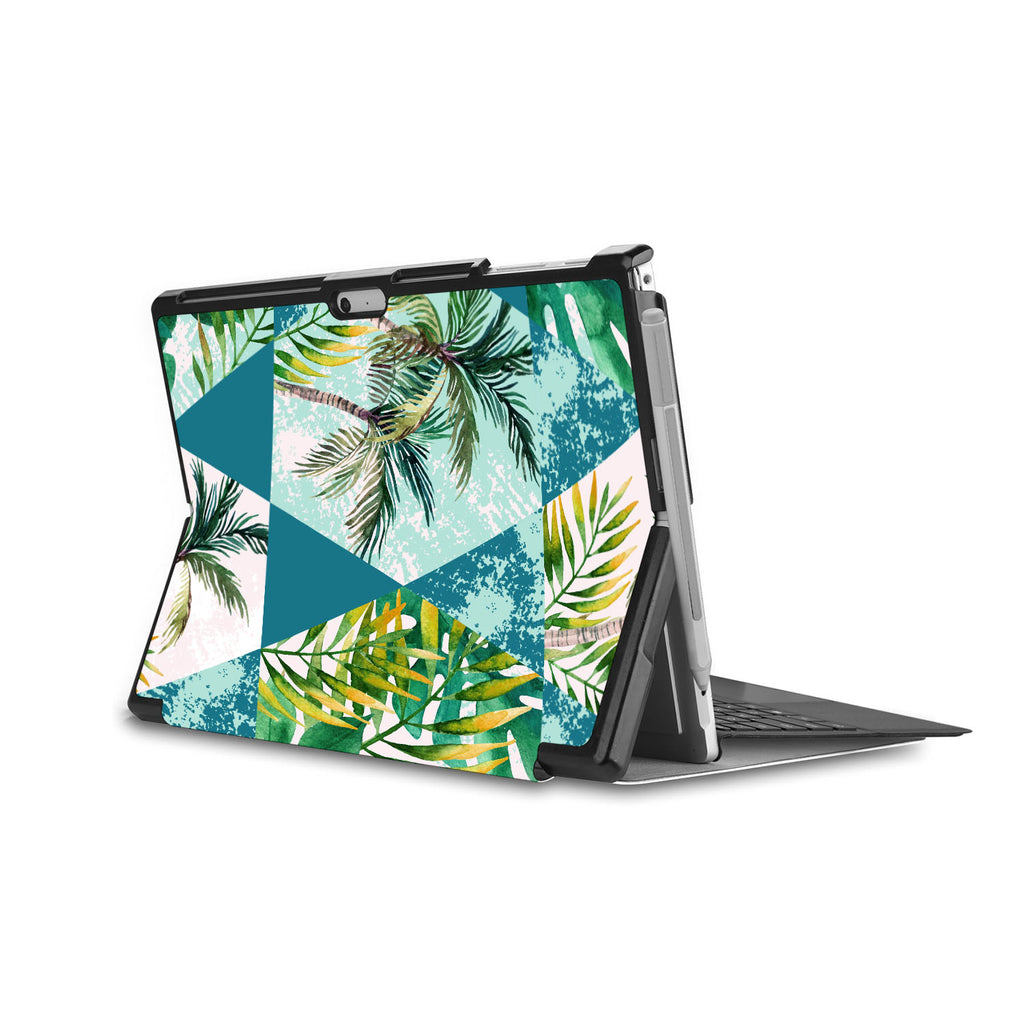 the back side of Personalized Microsoft Surface Pro and Go Case in Movie Stand View with Tropical Leaves design - swap