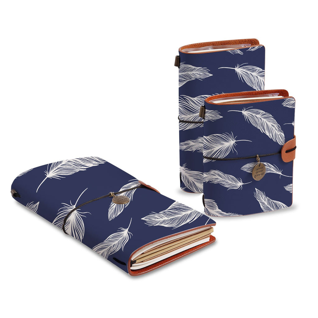 three size of midori style traveler's notebooks with Feather design