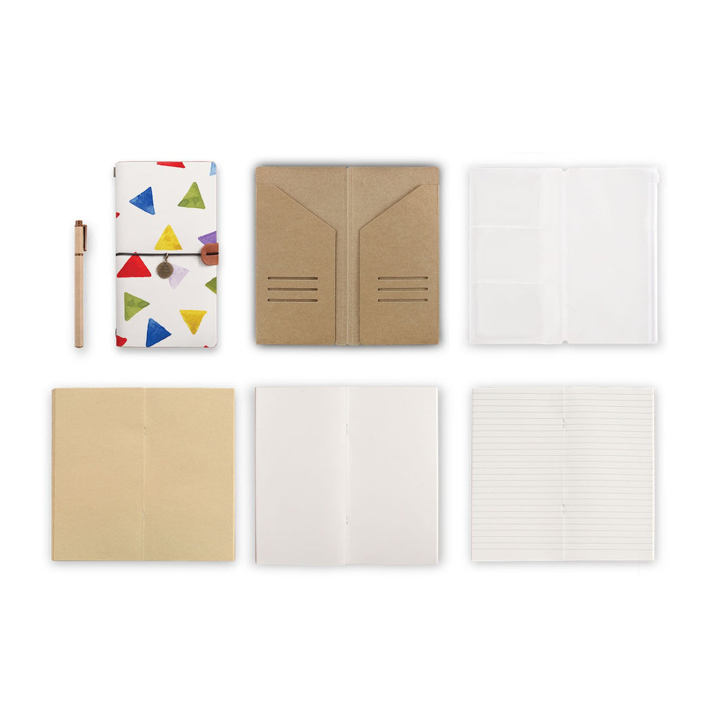 midori style traveler's notebook with Geometry Pattern design, refills and accessories
