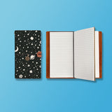 the front top view of midori style traveler's notebook with Space design