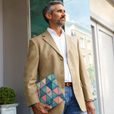 A business man carrying personalized microsoft surface case with Aztec Tribal design in the park