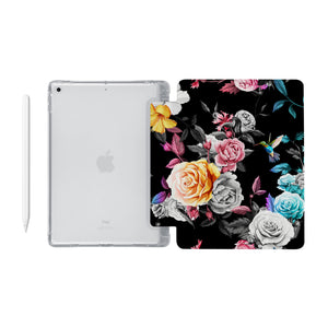 iPad SeeThru Casd with Black Flower Design Fully compatible with the Apple Pencil