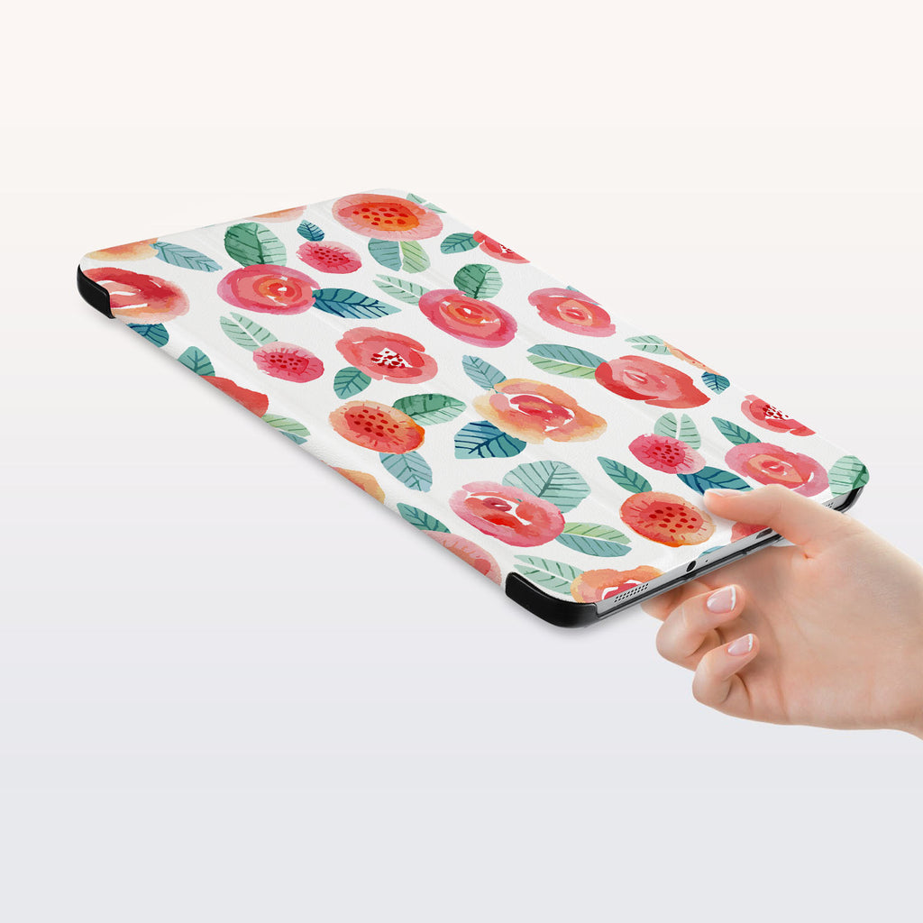 a hand is holding the Personalized Samsung Galaxy Tab Case with Rose design