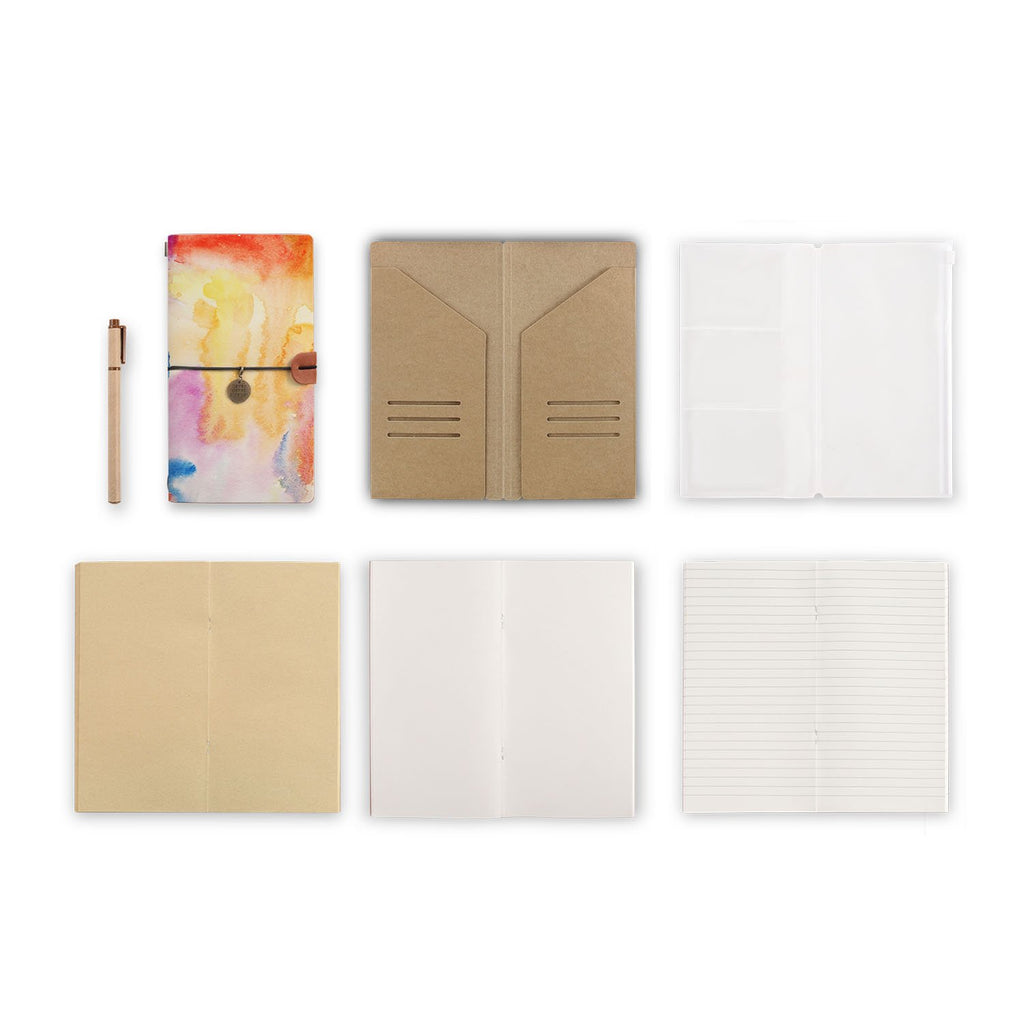 midori style traveler's notebook with Splash design, refills and accessories