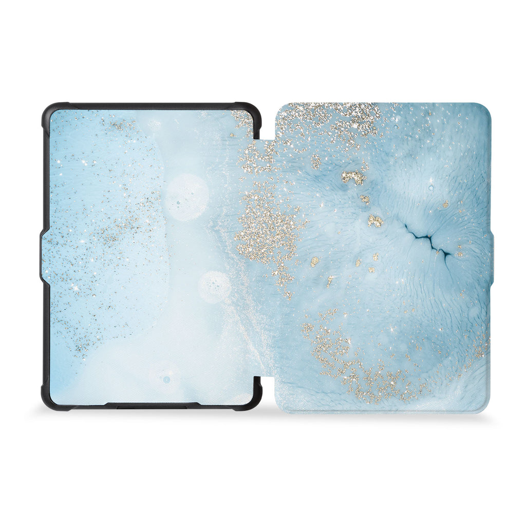 the whole front and back view of personalized kindle case paperwhite case with Marble Gold design