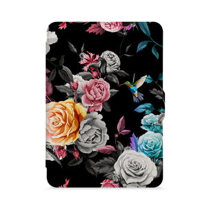 front view of personalized kindle paperwhite case with Black Flower design - swap