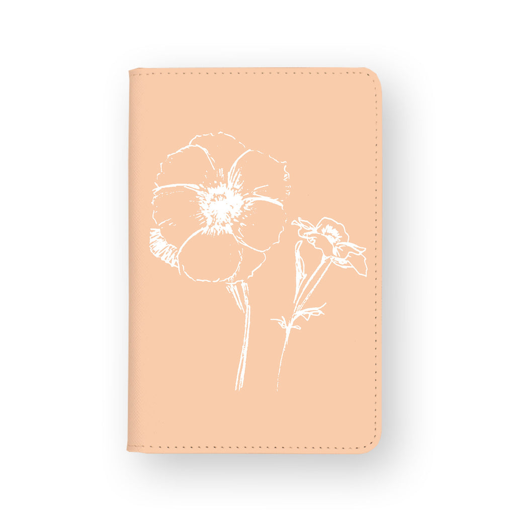 front view of personalized RFID blocking passport travel wallet with Sketched Botanicals design