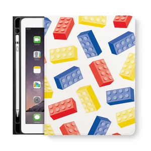 frontview of personalized iPad folio case with Retro Game design