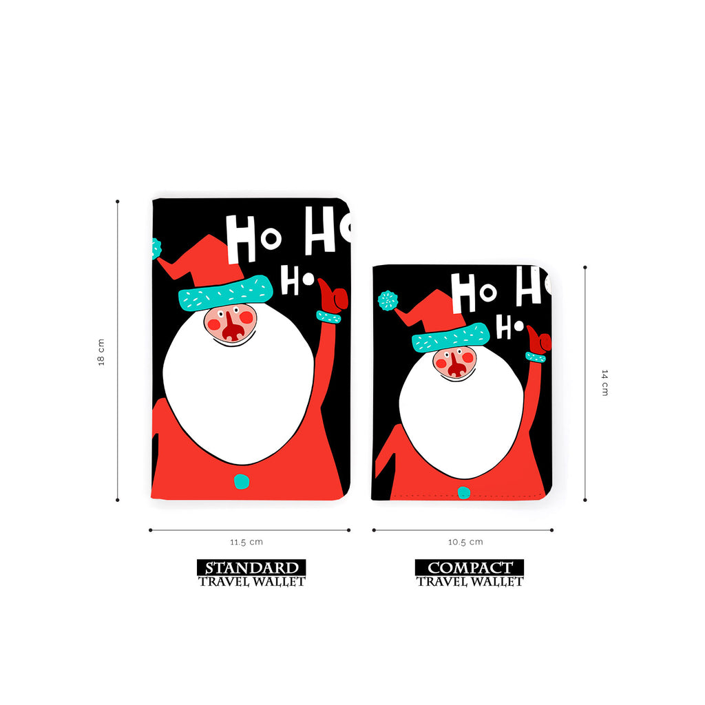 comparison of two sizes of personalized RFID blocking passport travel wallet with Christmas Character design