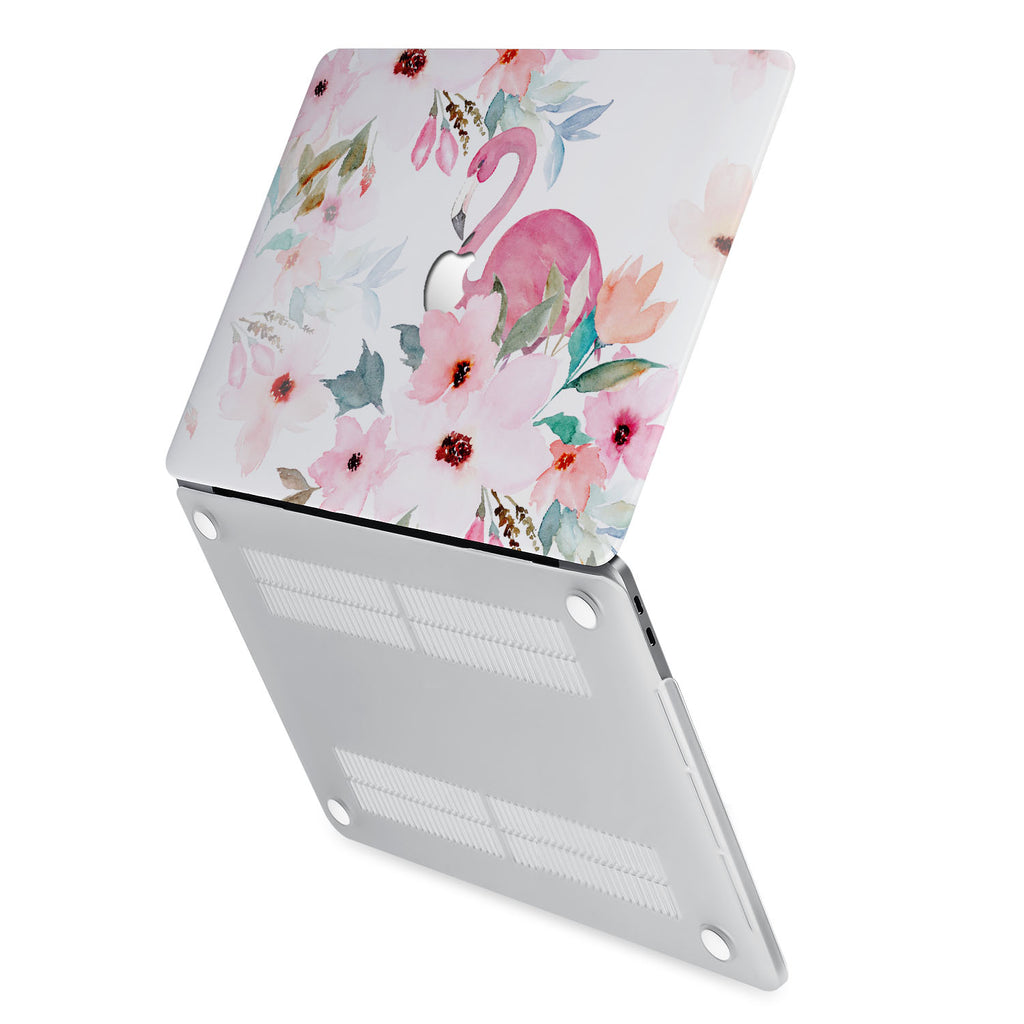 hardshell case with Flamingo design has rubberized feet that keeps your MacBook from sliding on smooth surfaces