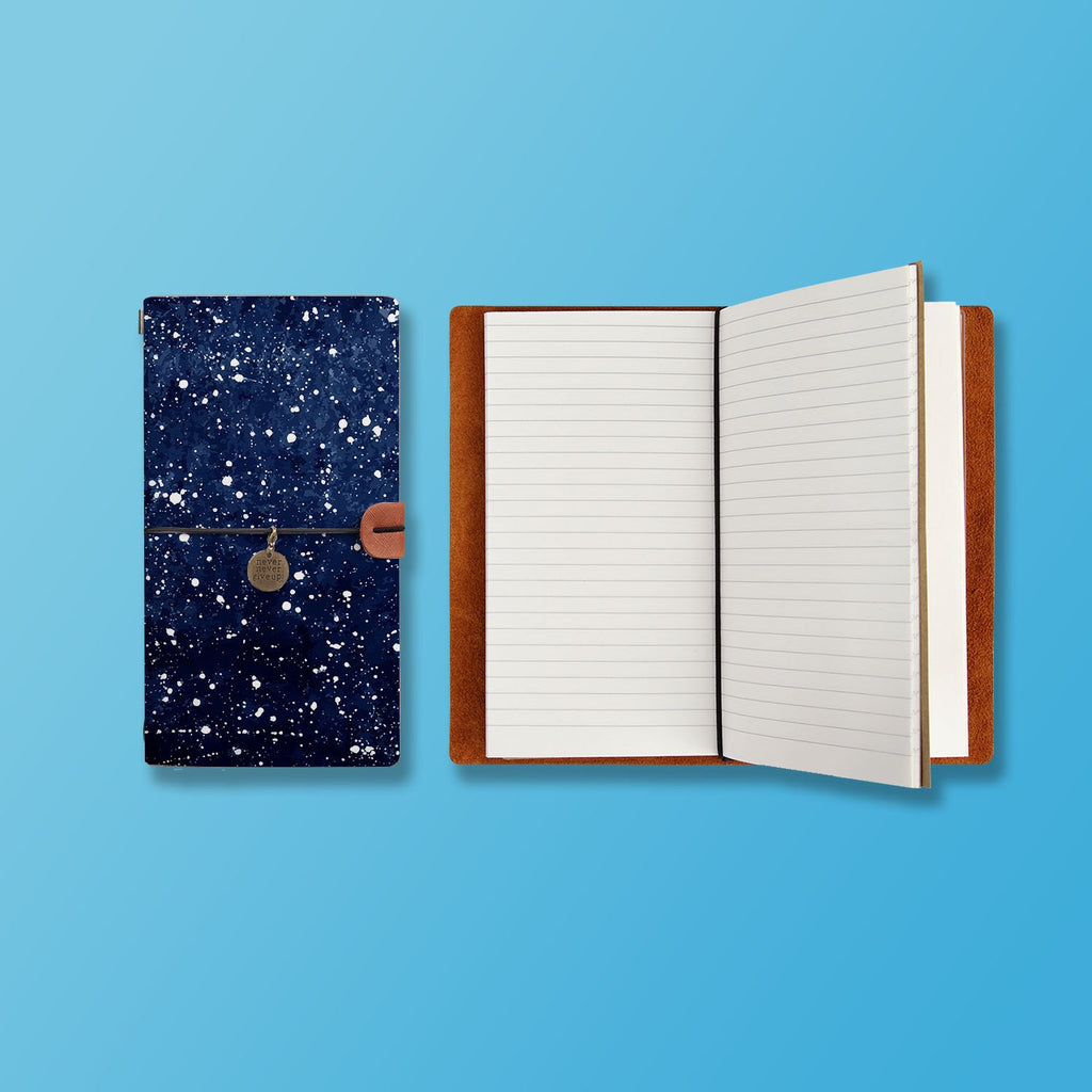 the front top view of midori style traveler's notebook with Galaxy Universe design